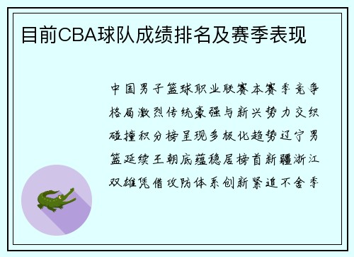 目前CBA球队成绩排名及赛季表现