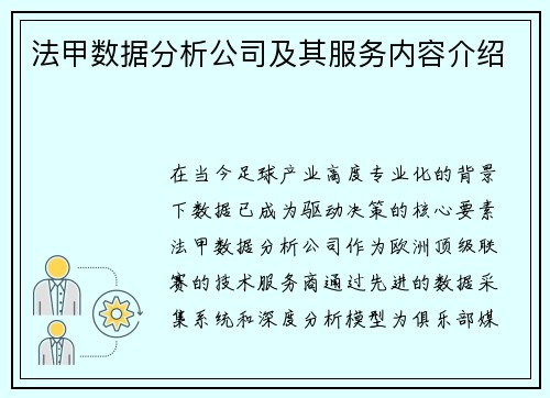 法甲数据分析公司及其服务内容介绍